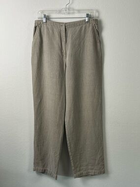 Eileen Fisher Tan Linen Straight Leg Trouser Pants